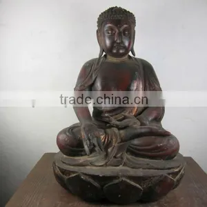 Wooden Buddha Antique Laughing Buddha Statue thumbnail-1