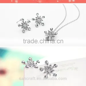 European and American Fashion Hot Style Austrian Crystal Snowflake Silver Jewelry Set 925 thumbnail-3
