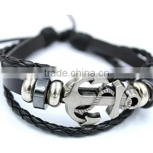 New Arrival Trendy Multi Layer Bracelet Leather Anchor Bracelet/ thumbnail-2