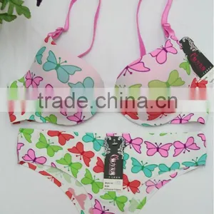 Butterfly Print Hot Sexy Bonded Bra Thong Set Seamless Underwear thumbnail-1