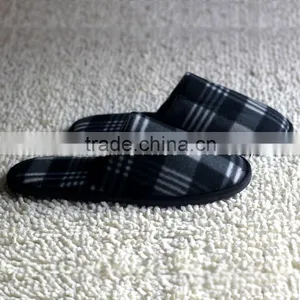 Mens Classic Grid Nap Fabric Closed Toe Hotel SPA Indoor Slippers thumbnail-2