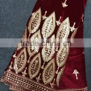 Guangzhou African Lace Embroidery Fabric Wine Color Indian Styles Embroidery Attrative Fashion African Velvet Lace Fabrics thumbnail-3