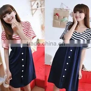 D70946H 2015 Pregnant Women Dress Fashion Korean Striped Cotton Short Sleeved Dress for Pregnant Women thumbnail-1
