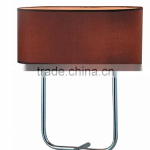 New Design Cross Metal Holder Contracted Hotel Bedroom Table Light Big Brown Fabric Shade Table Light thumbnail-1