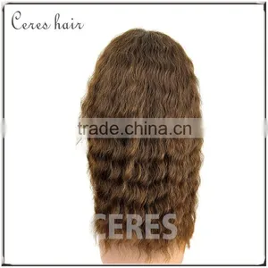Sexy & Wild Long Curly Wavy Hair Wig Slight Brown 100 Percent Human Hair Wigs With Front Lace Cap thumbnail-1