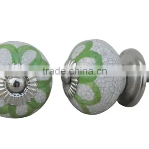 Flower Hand Painted Upon Crackle Base Ceramic Drawer Knob With Metal Fittings - Ready to Use thumbnail-1