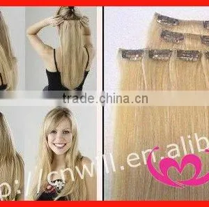 Pretty White 22 Inch Human Hair Clip In Hair Extensions 120g 13pcs Clips Full Head thumbnail-1