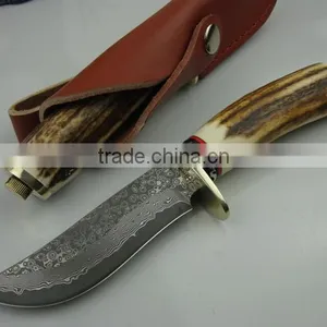 OEM Damascus Blade Hunting Knife With Antlers Handle thumbnail-2
