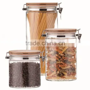 SINOGLASS Trade Assurance 3 Pcs Set Clip Top Glass Storage Jar With Bamboo Lid thumbnail-1