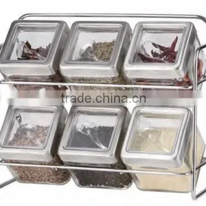 SINOGLASS 7 Pcs Square Body Glass SPICE Jar Rack SET thumbnail-1