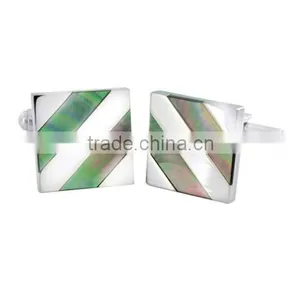Men's Stainless Steel Diagonal Stripe Inlay Cuff Links thumbnail-5