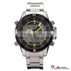 Shark Mens LED Day Date Display Steel Band Army Sports Watch thumbnail-1