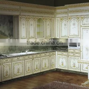 Vitoria Style Wooden Kitchen Cabinet With Drawing, Carved Wood Corner Cupboard, Vintage Design Kitchen Furniture Set thumbnail-1