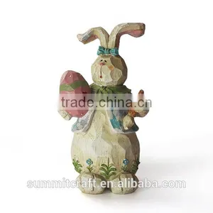 Resin Rabbit With Easter Egg in Hand Figurines Craft Easter Bunny thumbnail-1
