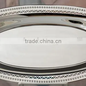 Silver Plated Oval Dish Tray With Handles , Decorative Food Tray, Airlines Tray, Arabic Metal Trays, Party Trays, Wedding Tray thumbnail-1