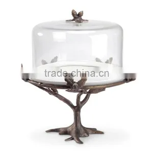 Bird Design Metal & Glass Antique Cake Stand thumbnail-1