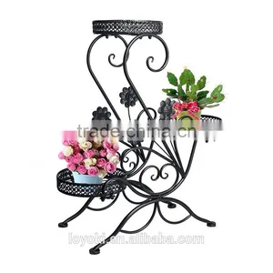 3-Tiered Scroll Decorative Metal Garden Patio Standing Plant Flower Pot Rack Display Shelf Holds Wrought Iron Flower Stand thumbnail-1