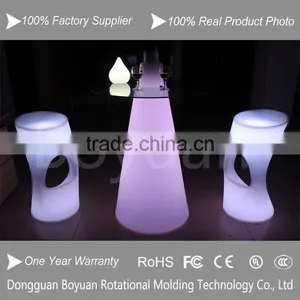 Glowing High Top Funnel Shape Glass Cocktail Table With Led Light thumbnail-1