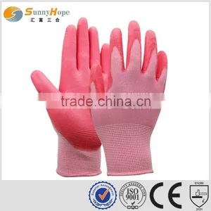 Sunnyhope New Design Cheap Price 13G Pink PU Work Gloves thumbnail-1
