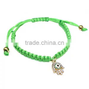 Rhinestone Hamsa Hand Charm Handwoven Cord Bracelet Friendship Bracelet thumbnail-4