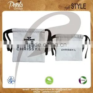 Dyed Cotton Drawstring Bag With Leather & Logo Screen Print thumbnail-1