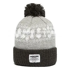 Blue Knitted Custom Pom Long Cuff Beanie thumbnail-4