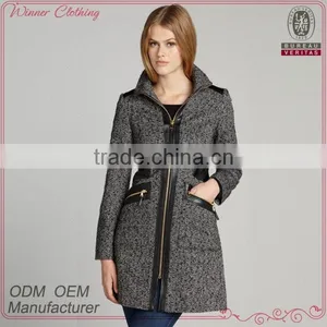 Bulk Fashion Black White Tweed Coat for Women thumbnail-1