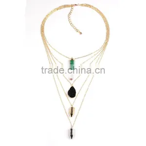 Multilayer Chain With Turquoise Pendant Unisex Costume Necklace Accessories thumbnail-4
