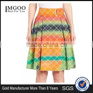 2016 Express Multi Color A-line High-Rise Waist Pleated Cotton Net-Print Midi Knee Length Skirt thumbnail-1