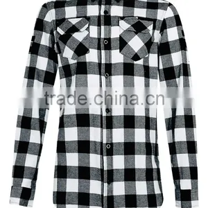 High Quality Mens Casual Shirt With Pocket Black White Plaid Shirt thumbnail-4
