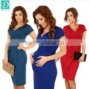 Summer Maternity Dress V Neck Women Casual Skirt With Plus Size thumbnail-1