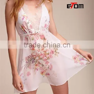Customized Hot Sale Female Spaghetti Strap Silk and Satin Printing Nightdress Fashion Night Dress 2018017 thumbnail-1