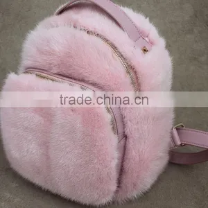 Myfur Cute Baby Pink Girls Fashion Mink Fur Leather Backpack Customized Bags thumbnail-1