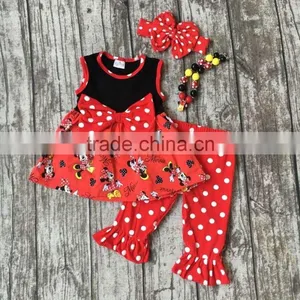 Baby Girls Minnie Capri Set Children Red Minnie Clothes Girls Red White Polka Dot Capri Clothing With Necklace and Headband thumbnail-1