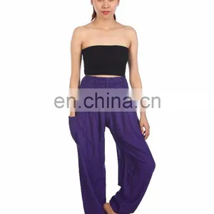 Lofbaz Women's Hippe Solid Drawstring Harem Bohemian Trousers Rayon Pants thumbnail-5