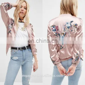 2016 Fashion Women Embroidered Satin Bomber Jacket Wholesale thumbnail-1