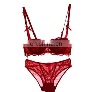 Women Embroidery Bra Hollow Out See Though Lace Bra and Panties Sets Sexy Lingerie Lace Underwear A B C D Cup thumbnail-3