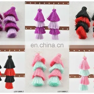 Cluster Drop Layered String Tassel Earring thumbnail-6