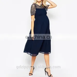 Short Sleeve Bead Top Detail Navy Chiffon Maxi Fashion Maternity Prom Dress thumbnail-4