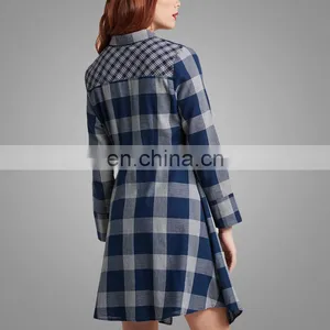 Fashion Navy Plaid Dress For Girls Long Sleeves Blouse Dress Different Colors Available thumbnail-4