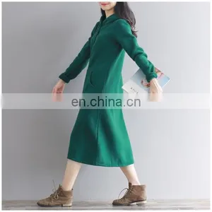 2017 Famous Brand Fashion Winter Women's Casual Hooded Mid-Long Sweatshirt Dress Long Sleeve Pullover thumbnail-3