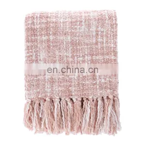 Wholesale High Quality Soft Pink Throw Blanket With Tassels For Home thumbnail-2