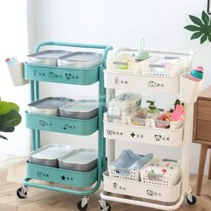 Modern Style Bathroom Storage 3-Tier Metal Shelf Storage Rack With Rolling Trolley Cart thumbnail-2