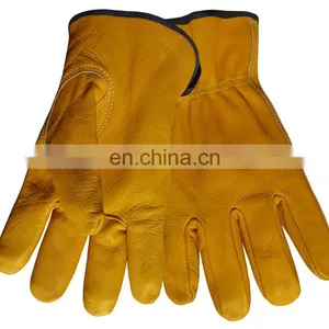 Red Cotton Back Yellow Cow Grain Leather Work Gloves Factory thumbnail-3
