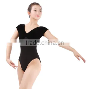 Hot Sale Two-tone Velvet Cotton Lycra Cap Sleeve Gymnastics Leotard thumbnail-5