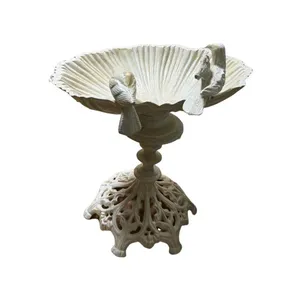 Heavy Duty Cast Iron Standing Bird Bath With 2 Decorative Birds Cream Shell thumbnail-5