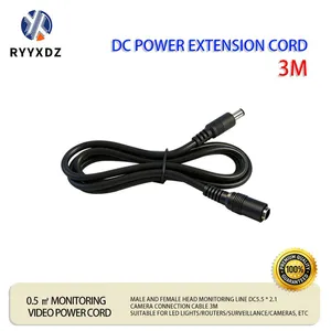 DC Male and Female 12V Router Camera Adapter LED Light Strip Car Equipment Power Extension Cable 3-meter Plug thumbnail-1