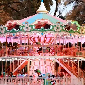 European Vintage Luxury Double Decker Carousel Fiberglass Double Layer Merry Go Round thumbnail-4