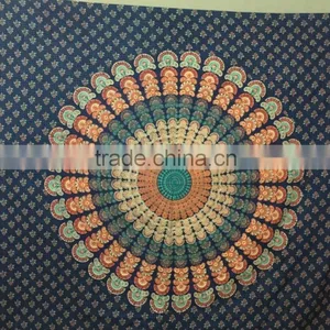 Gypsy Blue Cotton Tapestry Tribal Mandala Beach Cover Throw Hanging Bedsheets From India thumbnail-3