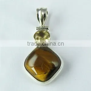 Fashion Citrine Tiger' Eye Pendant, Online Silver Jewellery, 925 Silver Jewellery thumbnail-4